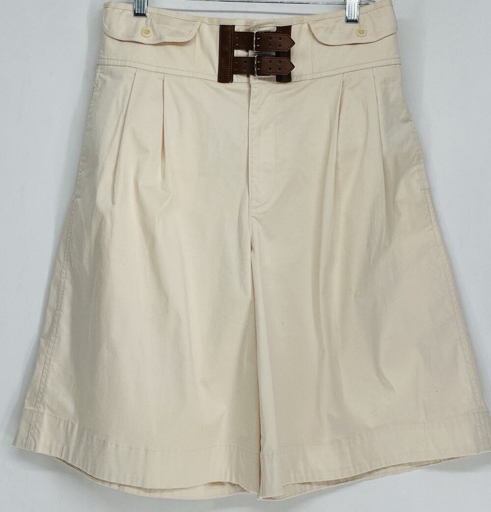 Lauren Ralph Lauren Buckle Trim Sateen Shorts 10 Womens Pleated Safari Khaki